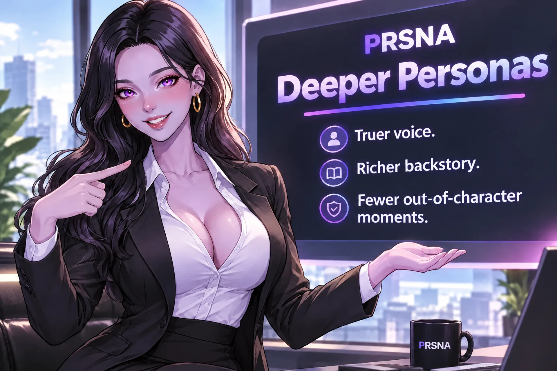 Persona, PRSNA's CEO, presenting Deeper Personas: truer voice, richer backstory, fewer out-of-character moments.